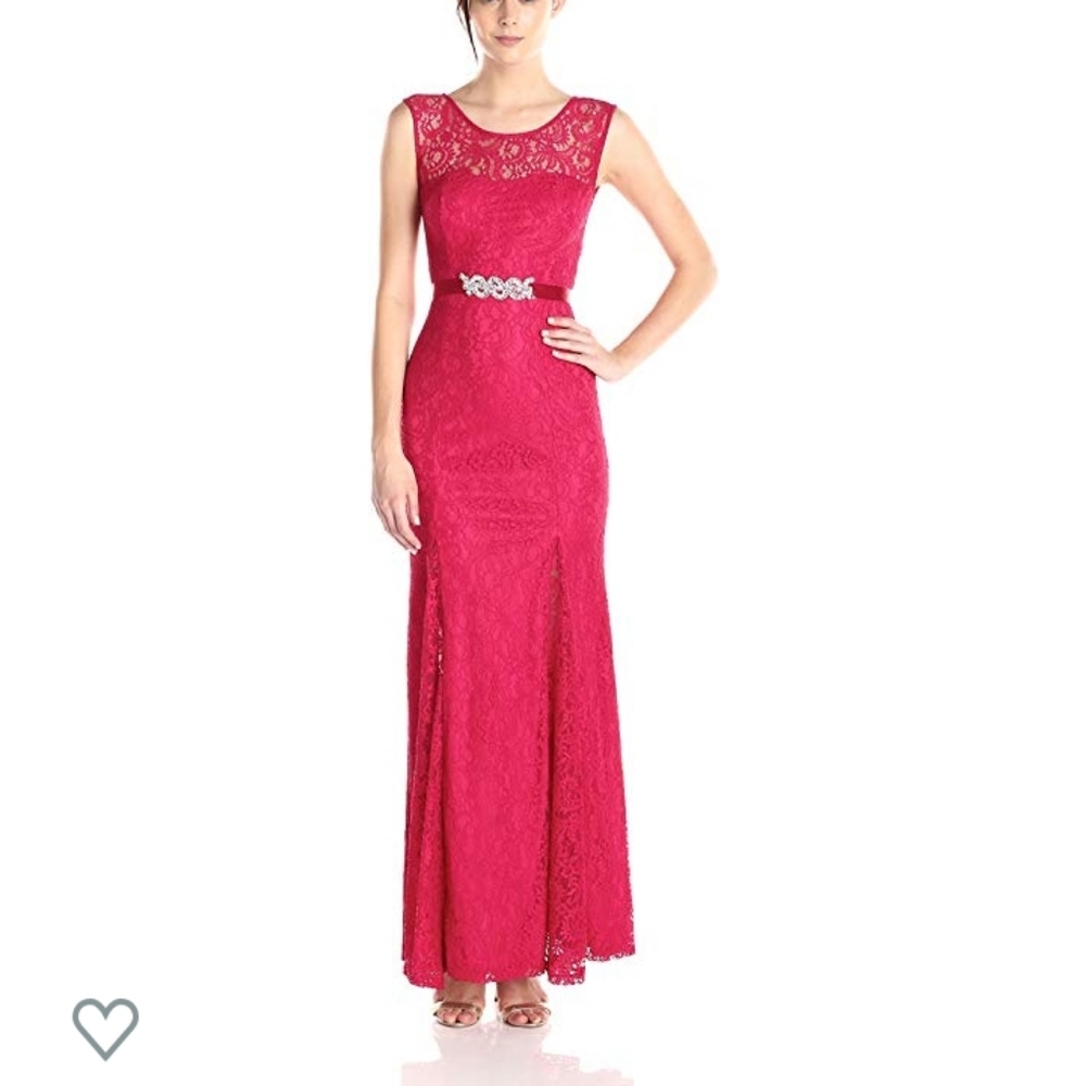 Long Lace Raspberry Gown with embellishment